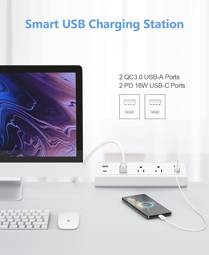 Jgstkcity Desk Clamp Power Strip, 40W Total Fast Charging Station, 2 PD 20W USB - Image 3