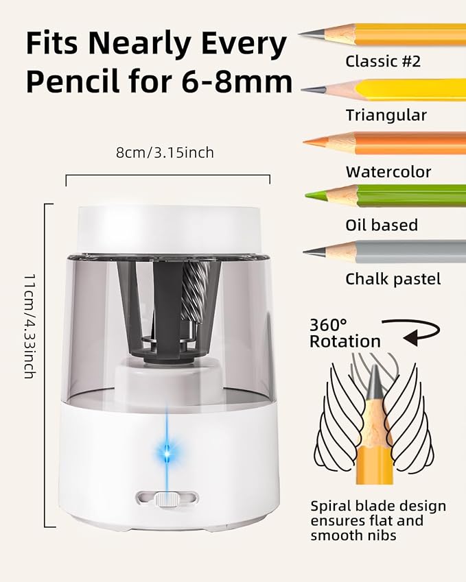 ZMOL Electric Rechargeable Pencil Sharpener, Automatic Pencil Sharpeners - Image 2