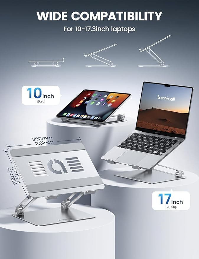 Lamicall Adjustable Laptop Stand, Portable Laptop Riser, Aluminum Laptop Stand - Image 2