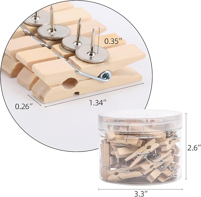 50Pcs Wooden Clips Push Pins Tacks - Image 2