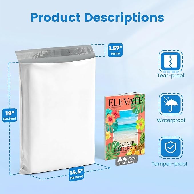 Metronic Poly Mailers 14x19 1000 Pack, Heavy Duty Shipping Bags Bulk Self Seal - Image 2