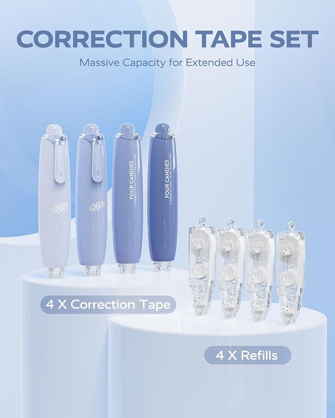 Four Candies Refillable Retractable White Correction Tape, School Supplies - Image 6