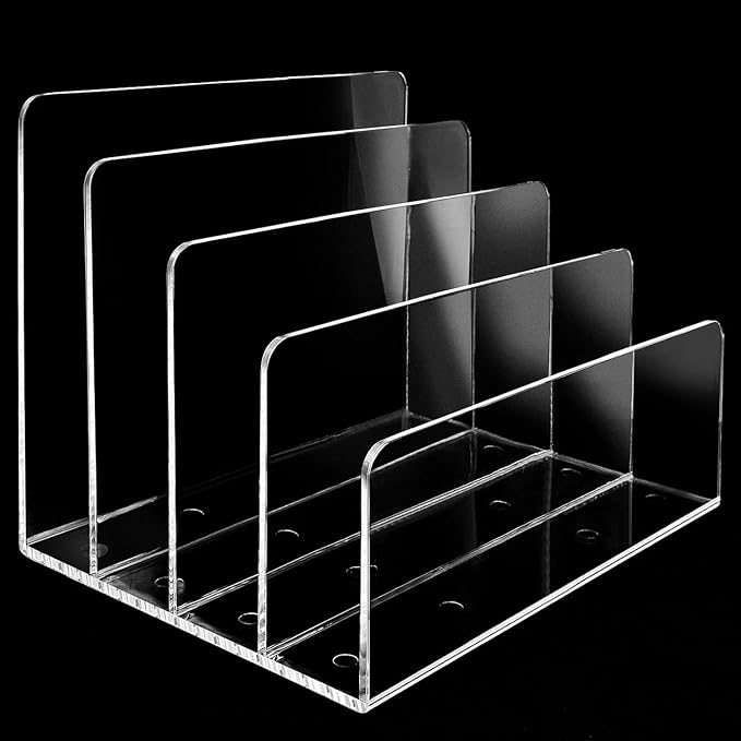4 Section Acrylic File Organizer, Sturdy File Folder Holder Sorter, Office by Goihgioh