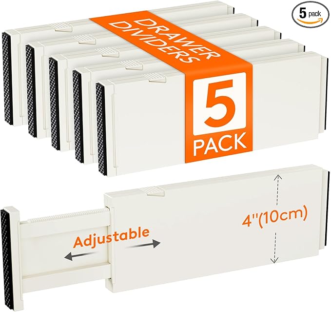 Lifewit 5 Pack 4" High Drawer Dividers 28-43.5cm/11-17" Adjustable Drawer by Lifewit