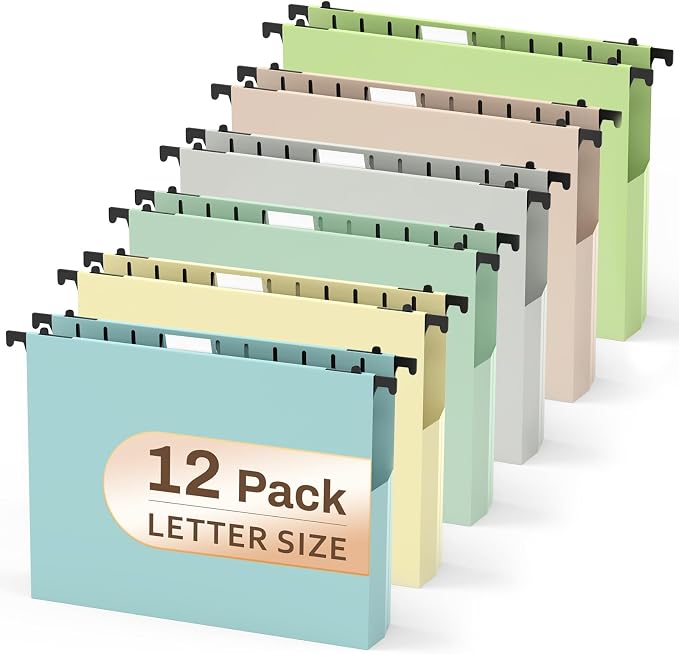 12 Pack Plastic Hanging File Folders, Letter Size Hanging File Folders 2" by PNETTCO