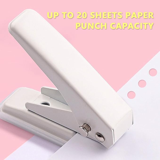 Single Hole Puncher, 1/4" Hole, 20 Sheet Capacity, Ivory White, 1 Pack | Metal - Image 6