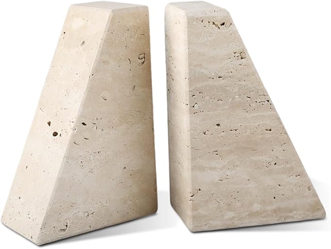 Karibiber Travertine Bookends for Heavy Books, Marble Decorative Bookends for by Karibiber
