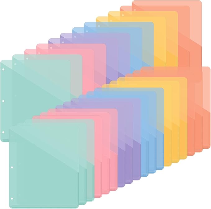 Maitys 30 Pack Binder Pockets 3 Hole Punch Clear Plastic Document Folders by Maitys
