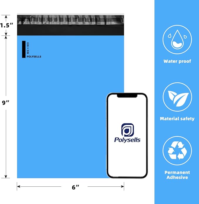 POLYSELLS 1000 pcs 6x9 Inches Blue Poly Mailers Shipping Envelopes, Strong - Image 2