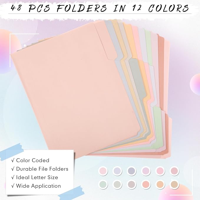 48 Pcs File Folders 9.5x11.6 Inch Manilla Folders Letter Size - Image 3