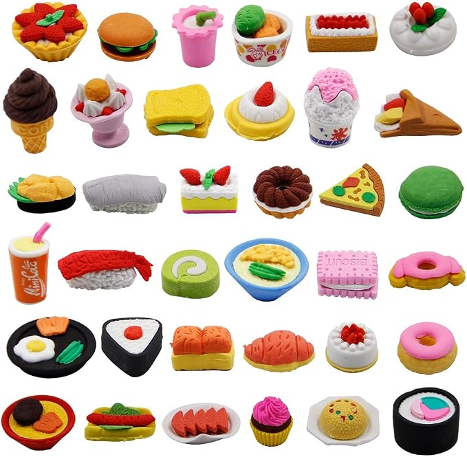 Cllayees 72 Pcs Assorted Food Pencil Erasers Toy Set, Cake Dessert Fruit Puzzle by Cllayees