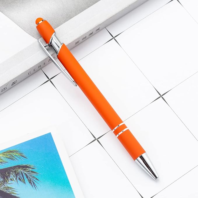Pasisibick 12-Pack Orange Ballpoint Pens - 2 in 1 Metal Stylus - Image 5