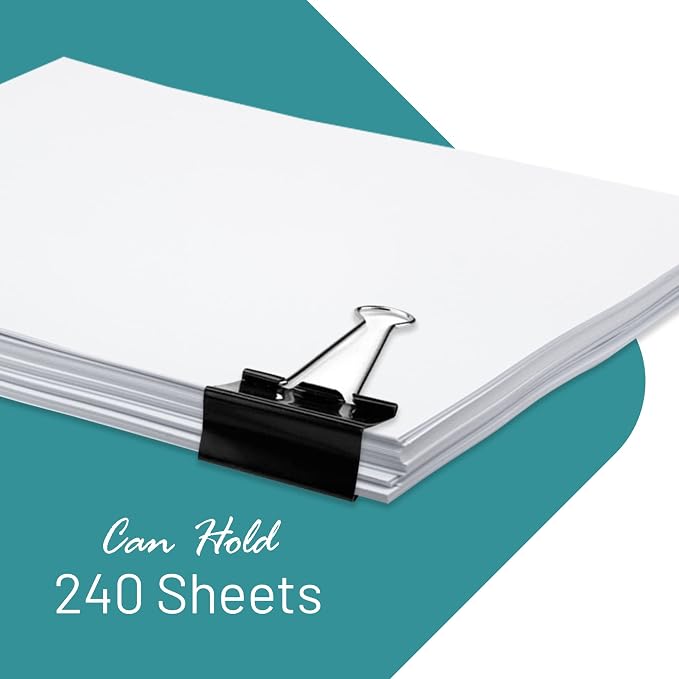 Binder Clips - 24 Pack Large Black Paper Clamps, 2 Inch, Holds 200+ Pages - Image 4