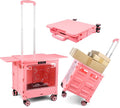 FELICON SELORSS Folding Utility Cart Portable Rolling Crate Handcart-Pink | by FELICON
