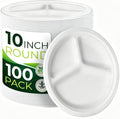 100PCS 100% Compostable 10in Paper Plates, 3 Compartment Heavy Duty Disposable by Birchio