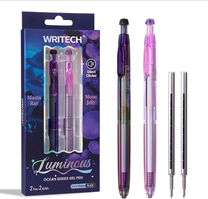 WRITECH Gel Pens Medium Point: Luminous pen set 0.7mm, Includes 2 Pens and 2 by WRITECH
