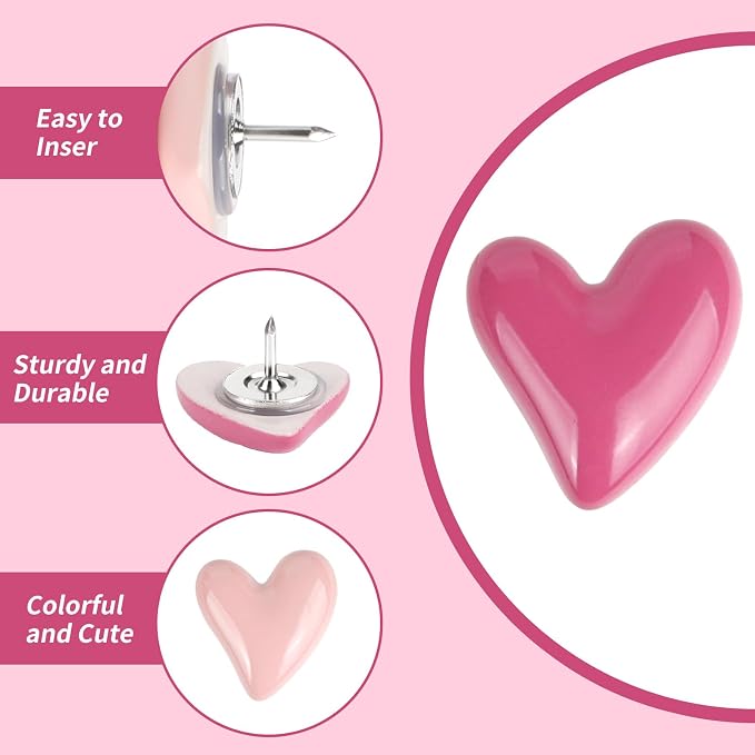 30pcs Heart Push Pins, Decorative Push Pin Pink Cute - Image 4