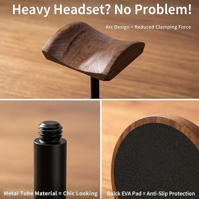 Headphone Holder Stand for Desk, Wood and Metal Headset Hanger Mount Hook - Image 4