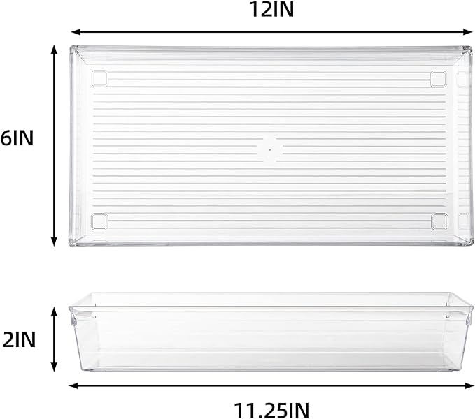 4 Pack 12"x 6" Large Size Clear Plastic Desk Drawer Organizer Tray Bathroom - Image 2