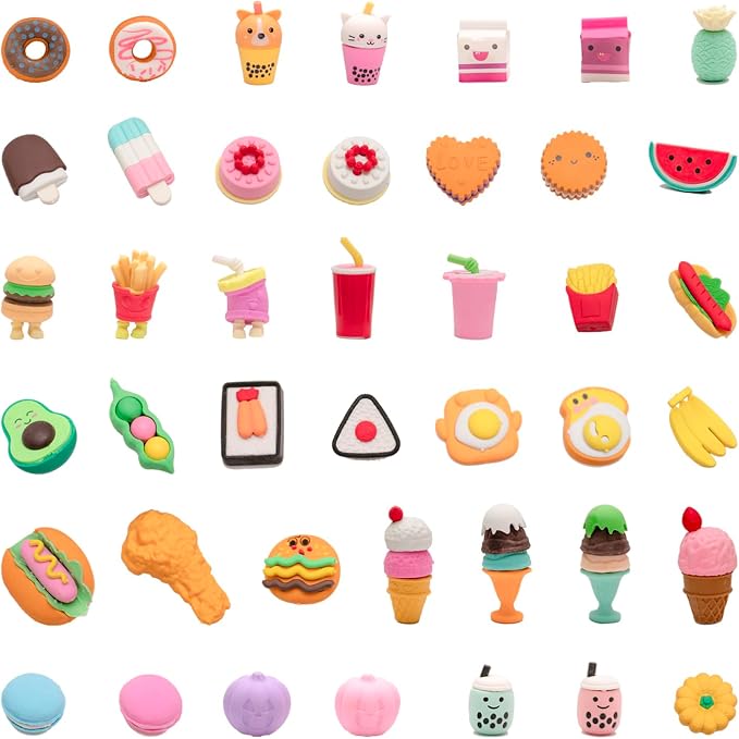 42Pcs 3D Food Erasers for Kids, All are Food Styles, Random Desktop Pets Toys by CLOCKKING