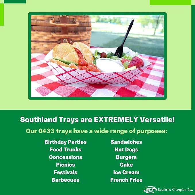 Southern Champion Tray 0433 #1000 Southland Paperboard Red Check Food Tray - Image 4