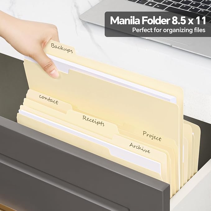 File Folders, 21 Pack Manilla Folders 8.5x11, 1/3 Cut Tabs Manila File Folders - Image 5