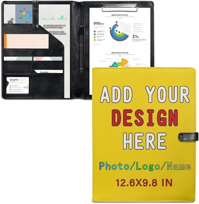 Personalized Leather Portfolio for Men Women, Custom Logo/Text/Photo Binder by LMPTOEI