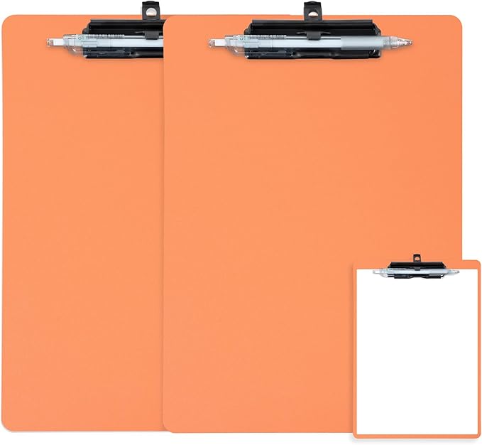 FRETONBA Orange Clipboard with Pen Holder, 2 Pack Plastic Clipboard with Low by FRETONBA