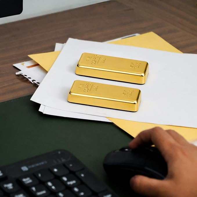 ZAHEPA Gold Bar Paperweight Pack of 2, Realistic Fake Gold Bars Desk Decor | - Image 5