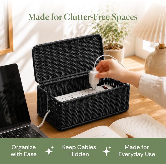 Cable Management Box, Handmade Rattan Cable Organizer - Image 9