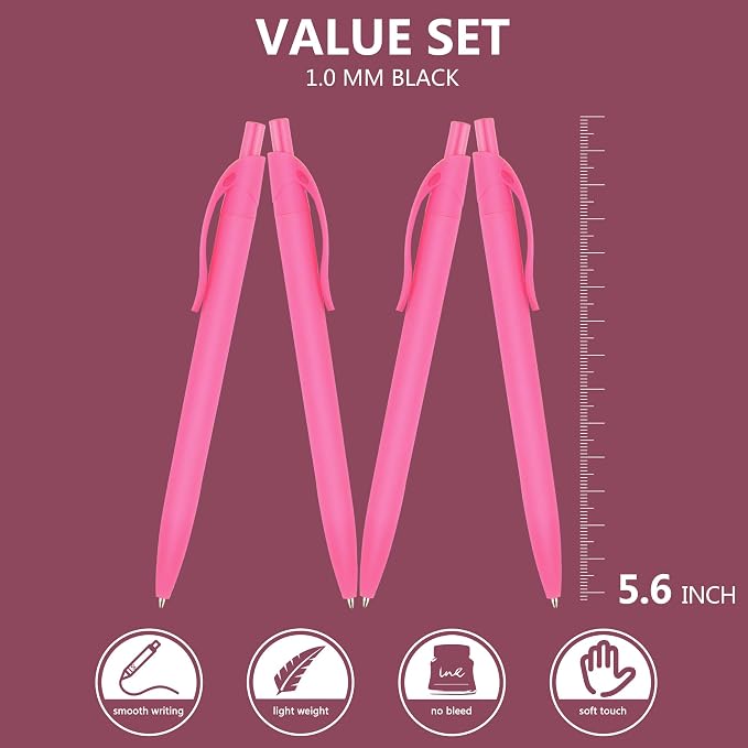 Deegtran Pens Bulk, 100 Pack No Bleed Pink Barrel Click Pens, Medium Point - Image 2