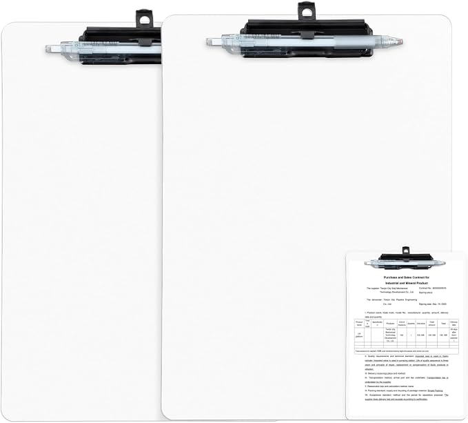 FRETONBA White Clipboard with Pen Holder, 2 Pack Plastic Clipboard with Low by FRETONBA