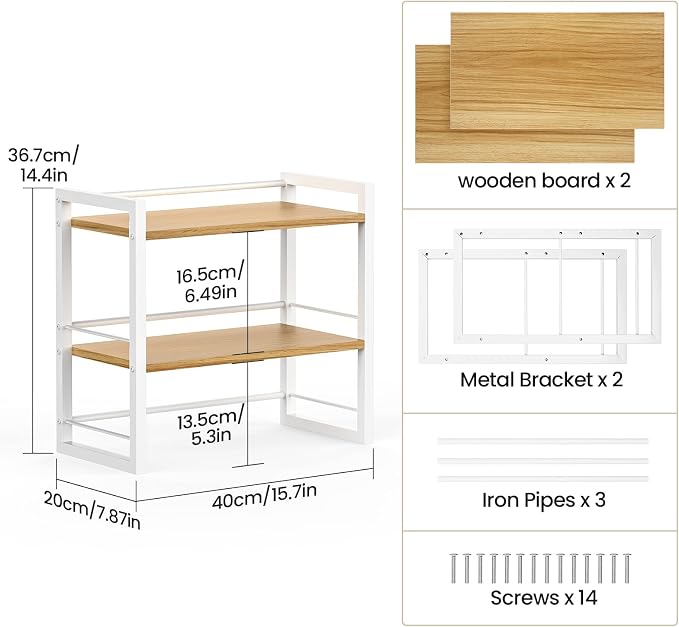 Office Desk Shelf Organizer, Wood Desktop Bookshelf Supplies Storage Rack - Image 3