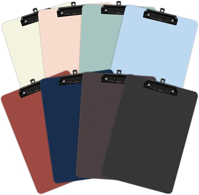 8 Pack Colored Clip Boards, Plastic Clipboards by KIROYAL