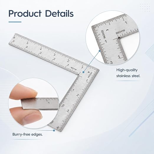 4 Inch by 6 Inch Framing Square Rulers, Stainless Steel L Shaped Ruler - Image 3