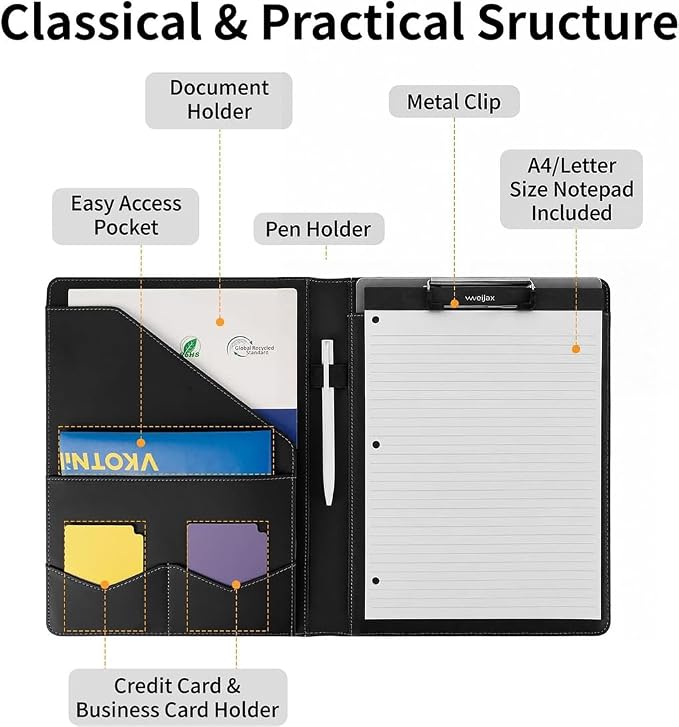 Professional Padfolio with Notepad Included | Faux Leather Portfolio Folder - Image 3