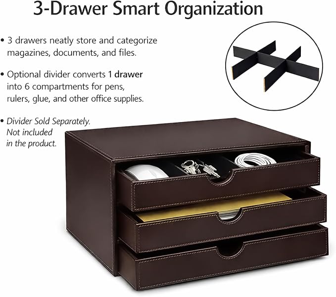 UnionBasic Leather Desktop Drawer Organizer, File Cabinet Magazine Document - Image 4