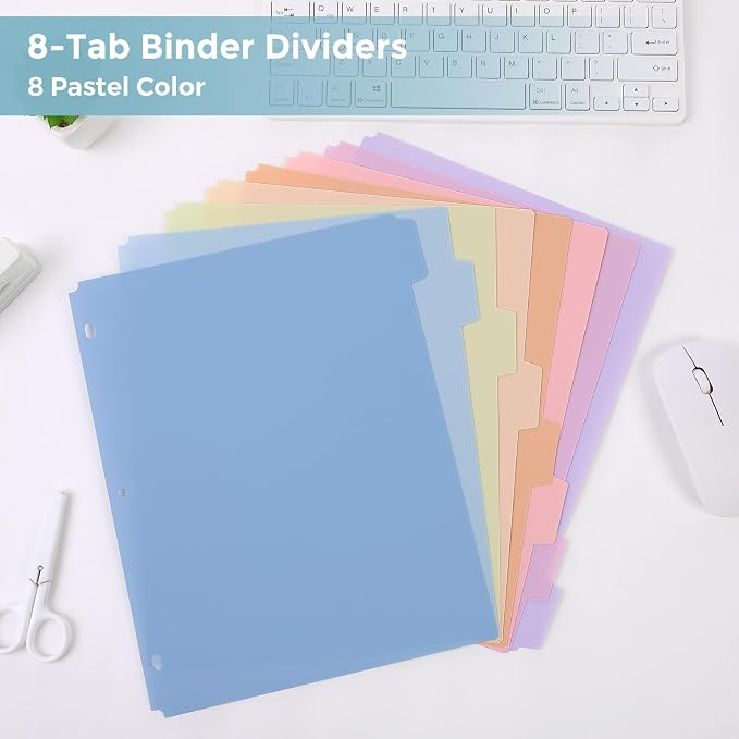 SKYDUE 8-Tab Binder Dividers for 3 Ring Binder, Letter Size, Durable Plastic - Image 2