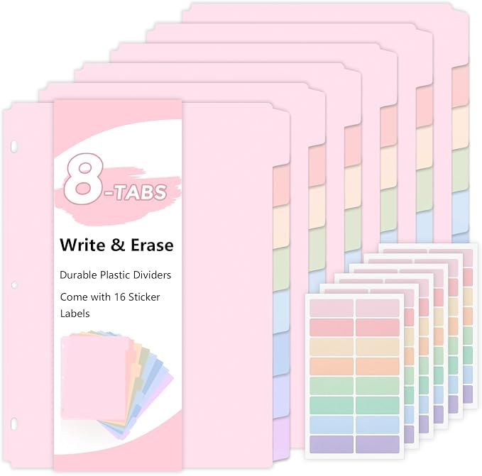 SKYDUE Durable Plastic 8-Tab Dividers, Big Tab Dividers by SKYDUE