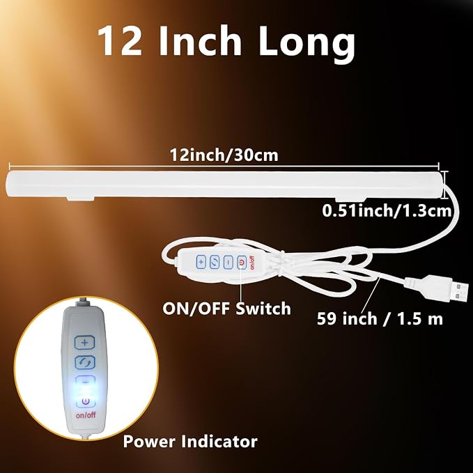 12 Inch LED Light Bar USB Powered 3 Colors, Dimmable Magnetic Frosted Cover | - Image 3