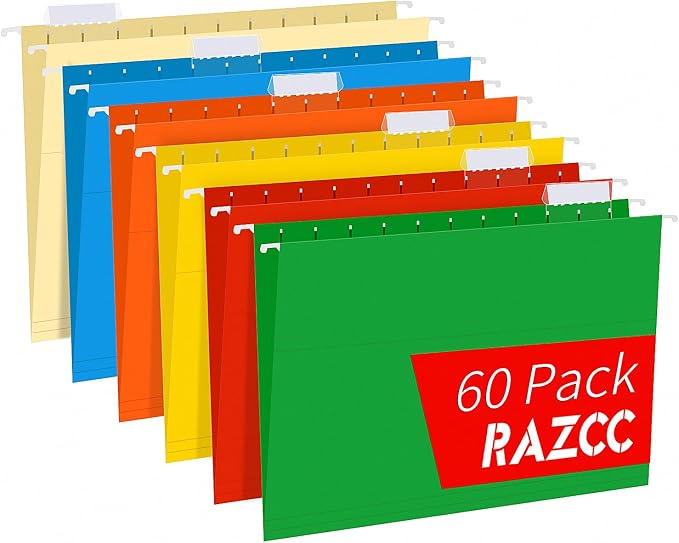 Hanging File Folders, RAZCC 60 Pack Reinforced Hanging Folders Letter Size by RAZCC