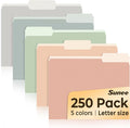 SUNEE File Folders Letter Size Pastel Colors, 250 Pack Manilla Folders 8.5 x 11 by SUNEE