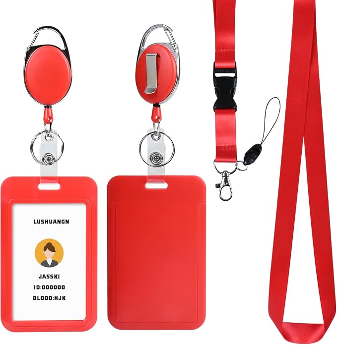 Red Badge Holder and Retractable Reels, Lanyard by happyhbt