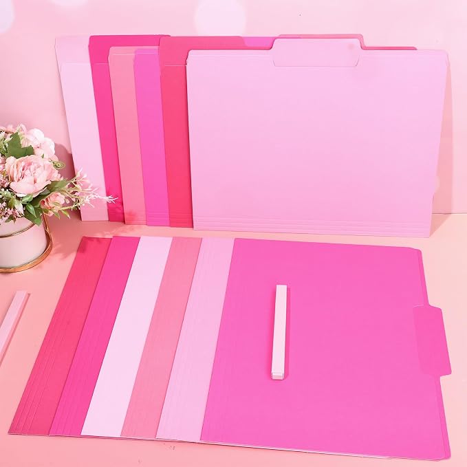 Whaline 24 Pack Hot Pink File Folders Letter Size 6 Colors Gradient Pink File - Image 5