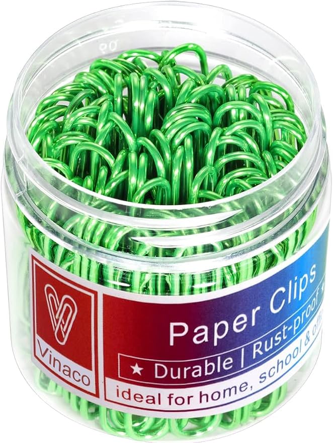 Vinaco Green Jumbo Paper Clips, 100 Pack, 2 Inch, Durable & Rust Resistant by LightingMadeSimple