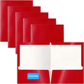 Better Office Products 2 Pocket Glossy Laminated RED Paper Folders, Letter Size by BetterOfficeProducts