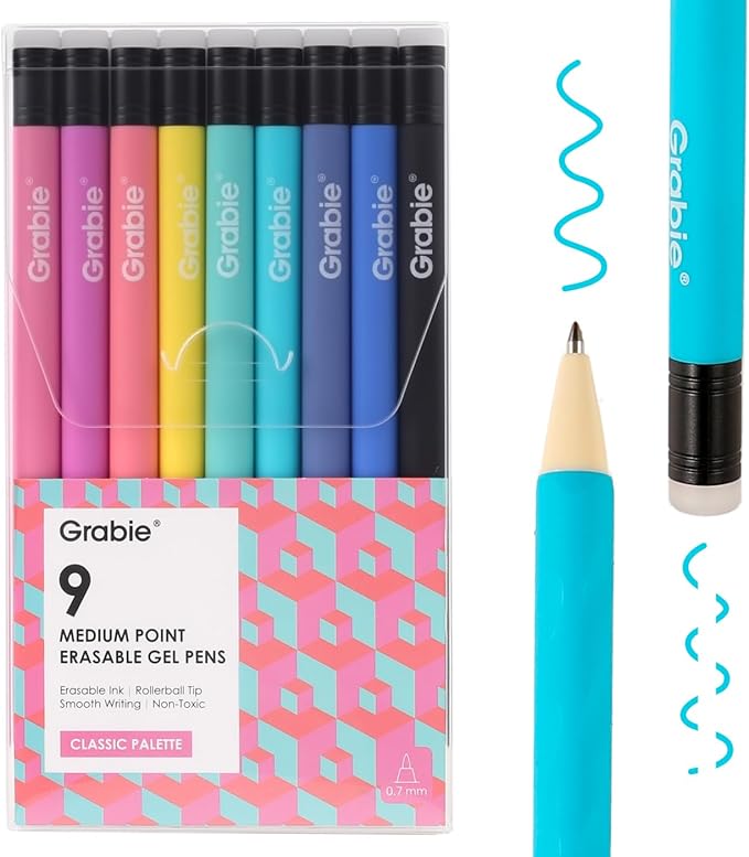 Grabie Erasable Gel Pens, Medium Point 0.7 mm Erasable Pens, Make Mistakes by Grabie
