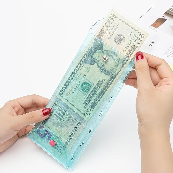Cash Envelope Wallet PVC Blue Budget Wallet Money Pocket Dividers Frosted PP - Image 5
