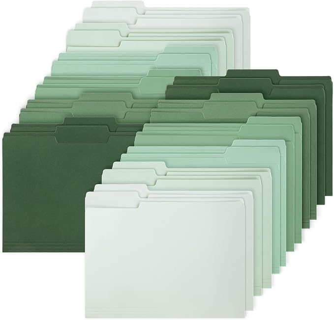 Whaline 24 Pack Sage Green File Folders Letter Size 6 Colors Gradient Green by Whaline