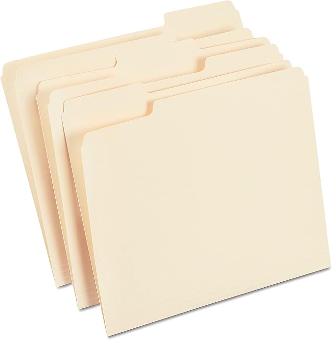 Staples File Folder, Letter Size, 1/3‑Cut Tab, Durable Paper Stock, 200/Carton by Staples